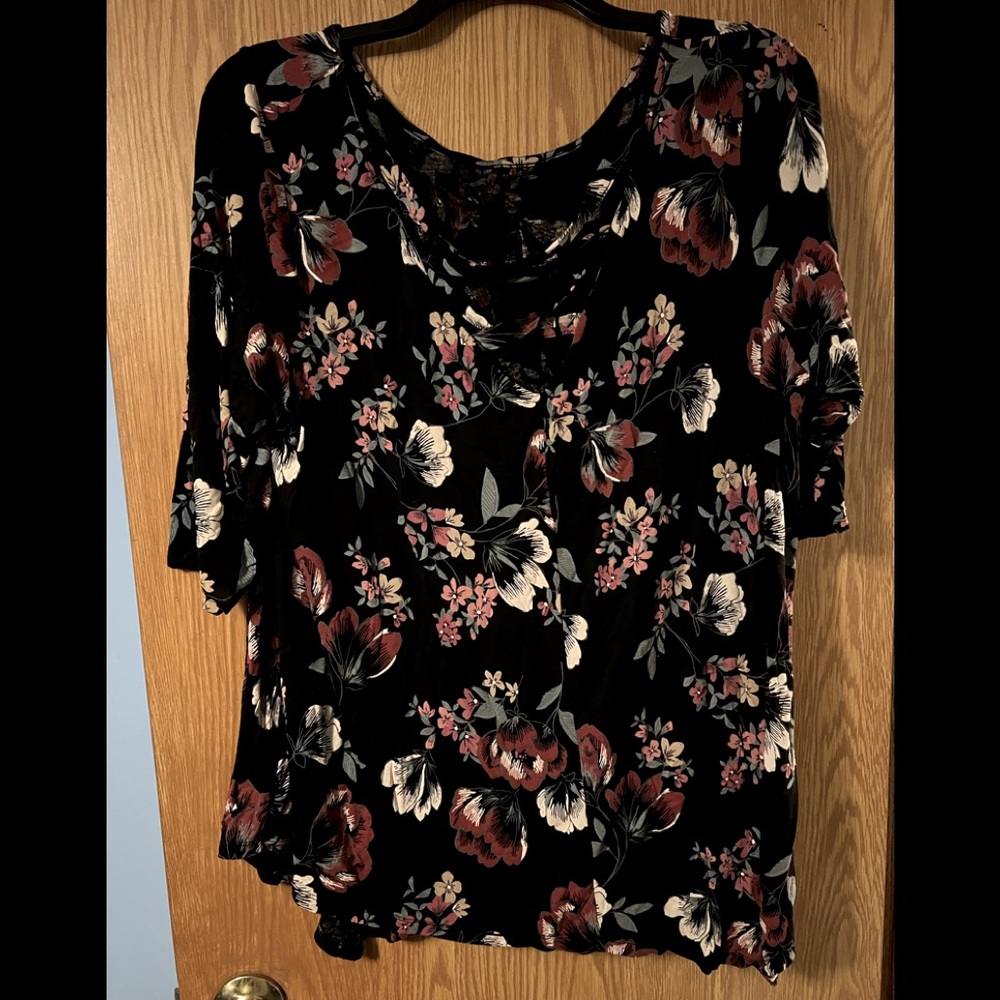 Black and Floral Asymmetrical Top